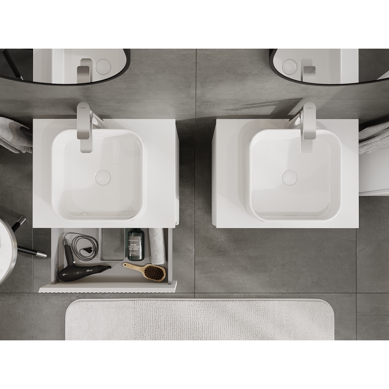 Mexen Rivel meuble de salle de bains sous lavabo 60 cm, 2 tiroirs, rainuré, blanc mat - 91A20-06047-2-BFF01