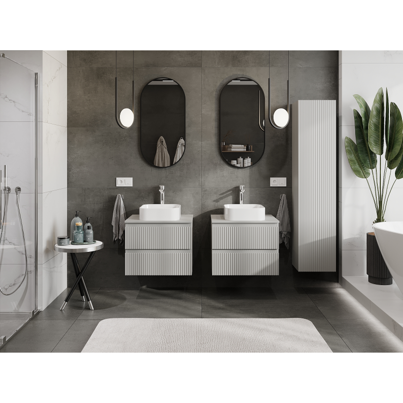 Mexen Rivel meuble de salle de bain sous-lavabo 60 cm, 2 tiroirs, rainuré, gris mat - 91A20-06047-2-BFF62