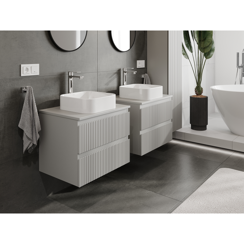 Mexen Rivel meuble de salle de bain sous-lavabo 60 cm, 2 tiroirs, rainuré, gris mat - 91A20-06047-2-BFF62