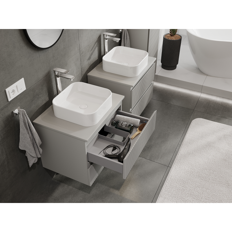 Mexen Rivel meuble de salle de bain sous-lavabo 60 cm, 2 tiroirs, rainuré, gris mat - 91A20-06047-2-BFF62