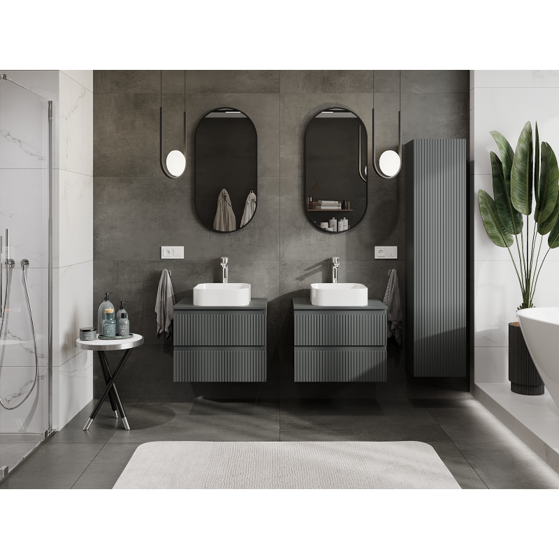 Mexen Rivel meuble de salle de bain sous lavabo 60 cm, 2 tiroirs, rainuré, graphite mat - 91A20-06047-2-BFF66