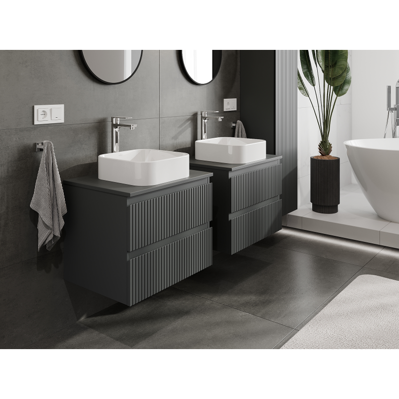 Mexen Rivel meuble de salle de bain sous lavabo 60 cm, 2 tiroirs, rainuré, graphite mat - 91A20-06047-2-BFF66