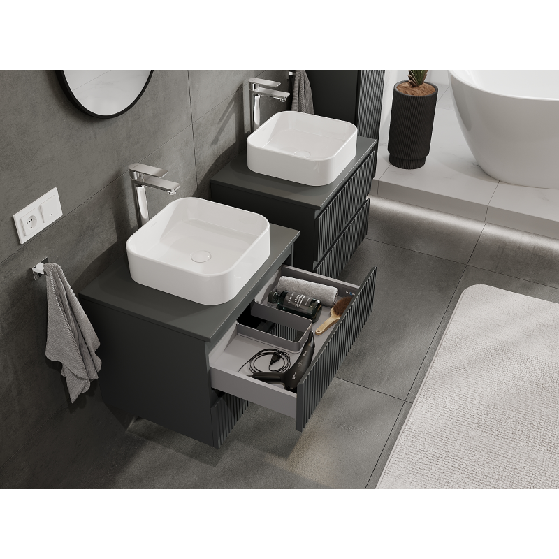 Mexen Rivel meuble de salle de bain sous lavabo 60 cm, 2 tiroirs, rainuré, graphite mat - 91A20-06047-2-BFF66