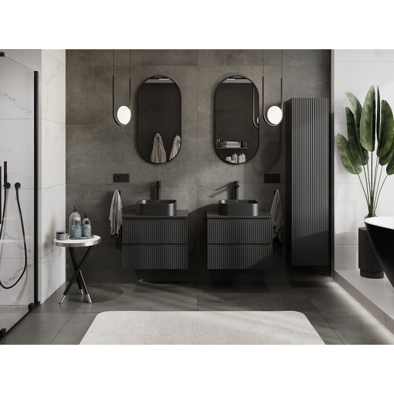 Mexen Rivel meuble de salle de bain sous lavabo 60 cm, 2 tiroirs, rainuré, noir mat - 91A20-06047-2-BFF71