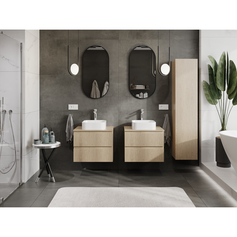 Mexen Rivel armoire de salle de bain sous lavabos 60 cm, 2 tiroirs, rainurée, chêne - 91A20-06047-2-BFF81