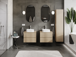 Mexen Rivel armoire de salle de bain sous lavabos 60 cm, 2 tiroirs, rainurée, chêne - 91A20-06047-2-BFF81