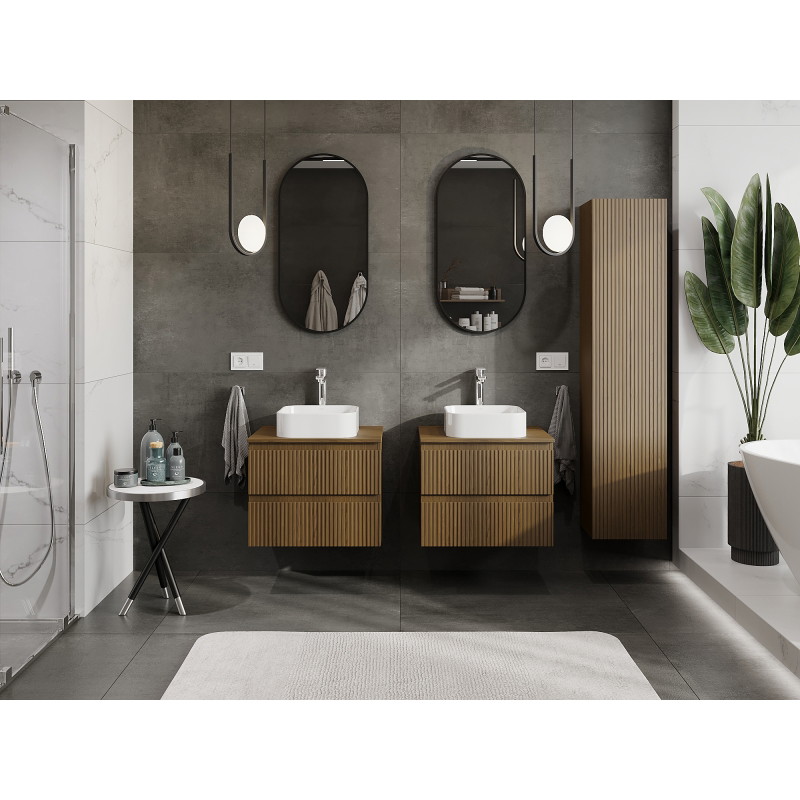 Mexen Rivel armoire de salle de bain sous lavabo 60 cm, 2 tiroirs, rainurée, noyer - 91A20-06047-2-BFF86