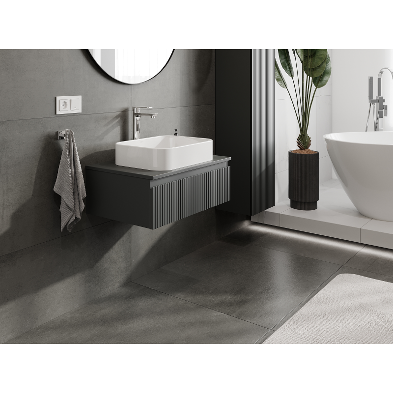 Mexen Rivel meuble de salle de bain sous-lavabo 70 cm, 1 tiroir, rainuré, graphite mat - 91A20-07023-1-BF66