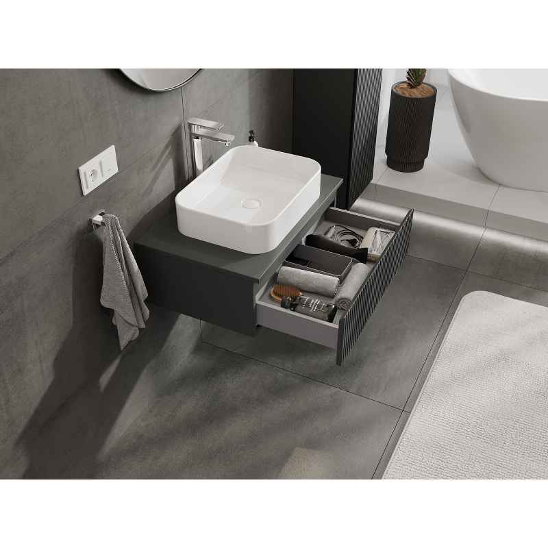 Mexen Rivel meuble de salle de bain sous-lavabo 70 cm, 1 tiroir, rainuré, graphite mat - 91A20-07023-1-BF66