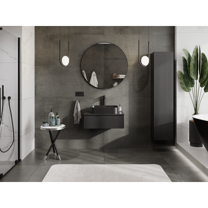 Mexen Rivel meuble de salle de bain sous-vasque 70 cm, 1 tiroir, rainuré, graphite mat - 91A20-07023-1-BF71