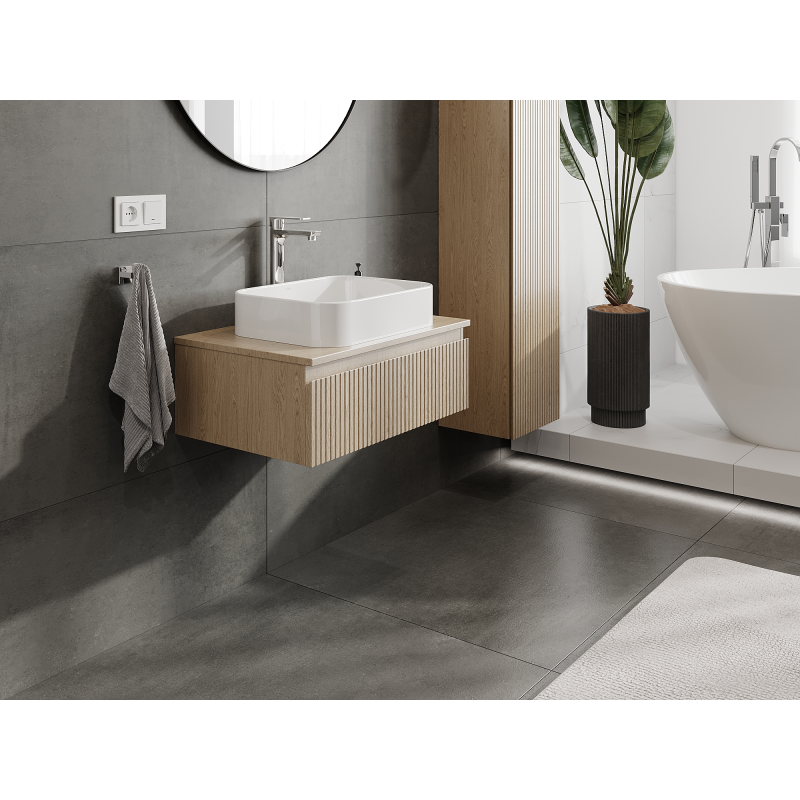 Mexen Rivel meuble de salle de bain sous lavabo 70 cm, 1 tiroir, rainuré, chêne - 91A20-07023-1-BF81