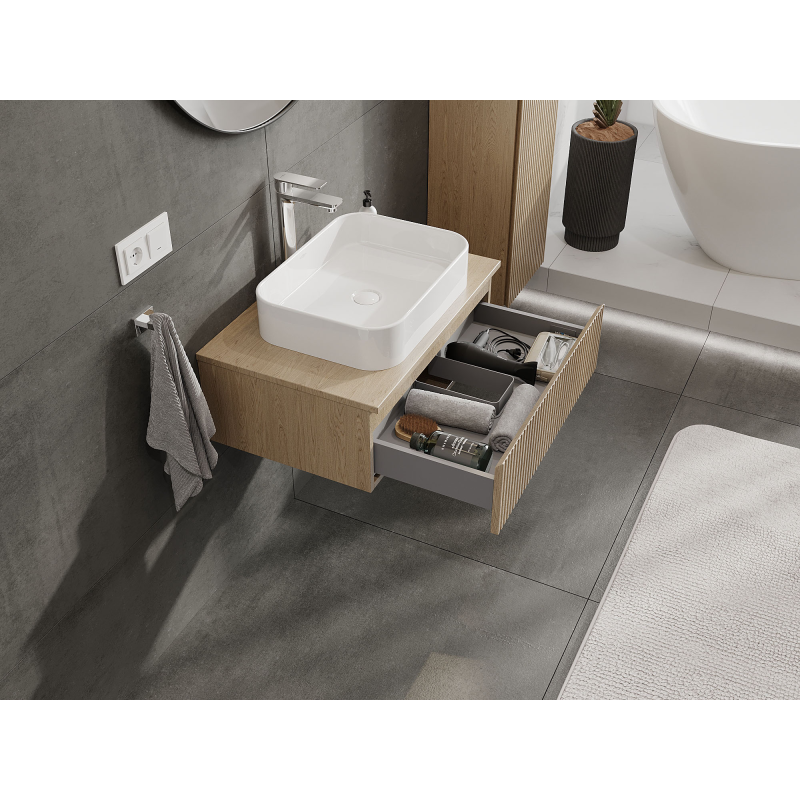 Mexen Rivel meuble de salle de bain sous lavabo 70 cm, 1 tiroir, rainuré, chêne - 91A20-07023-1-BF81