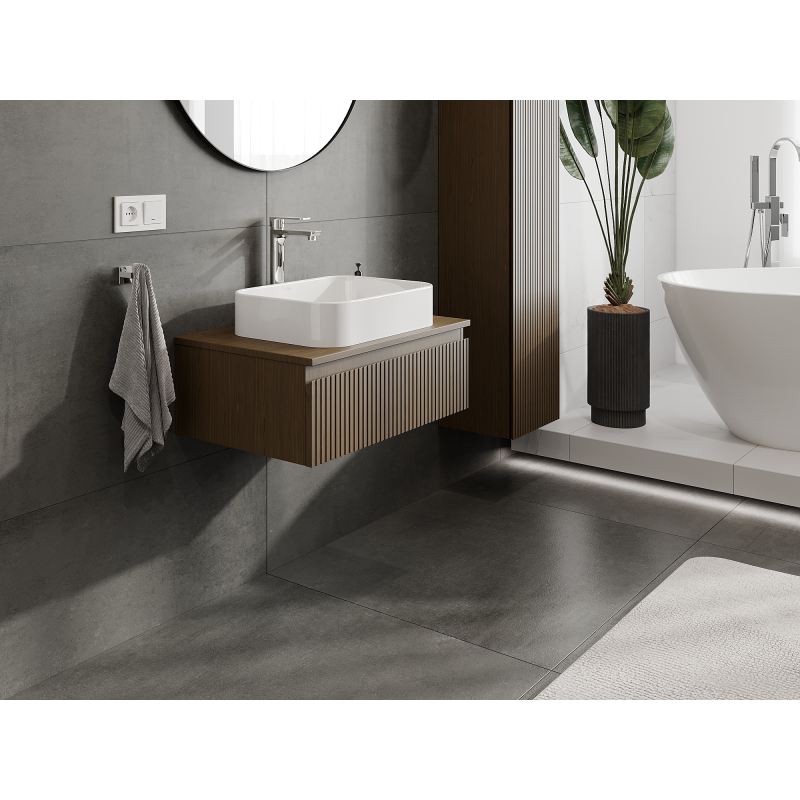 Mexen Rivel meuble de salle de bain sous lavabo 70 cm, 1 tiroir, rainuré, noyer - 91A20-07023-1-BF86