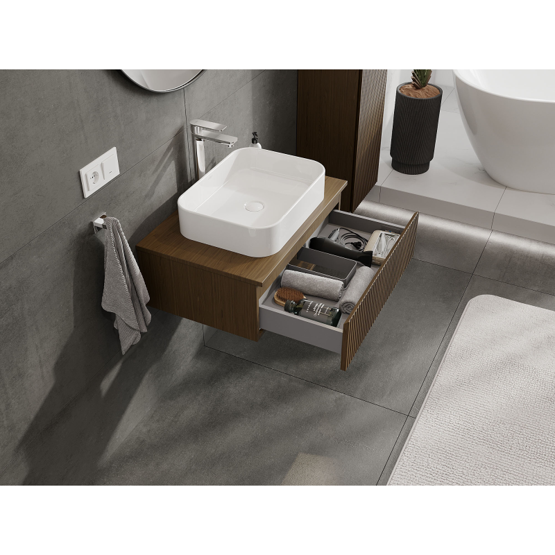 Mexen Rivel meuble de salle de bain sous lavabo 70 cm, 1 tiroir, rainuré, noyer - 91A20-07023-1-BF86
