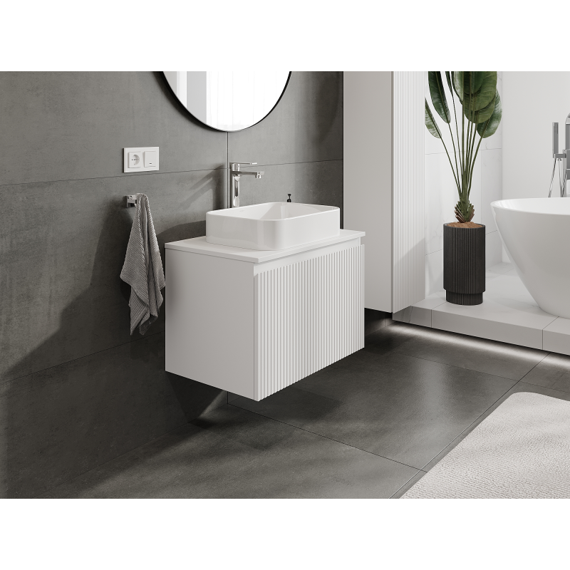 Mexen Rivel meuble de salle de bains sous lavabo 70 cm, 1 tiroir, rainuré, blanc mat - 91A20-07047-1-BF01