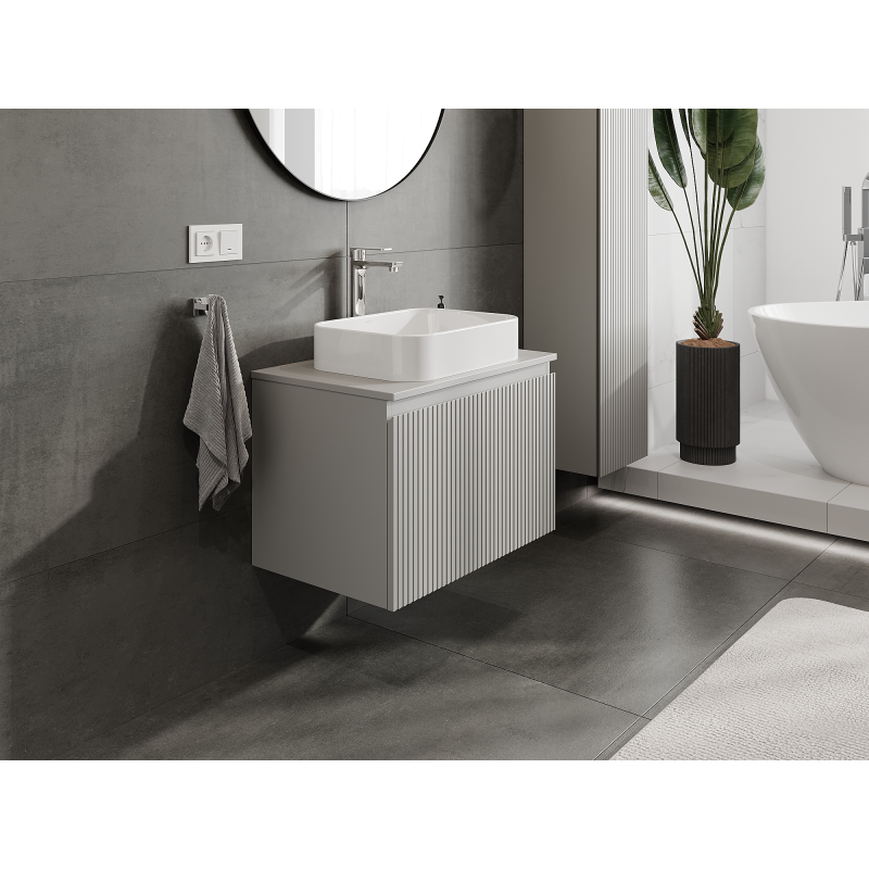 Mexen Rivel meuble de salle de bain sous-lavabo 70 cm, 1 tiroir, rainuré, gris mat - 91A20-07047-1-BF62