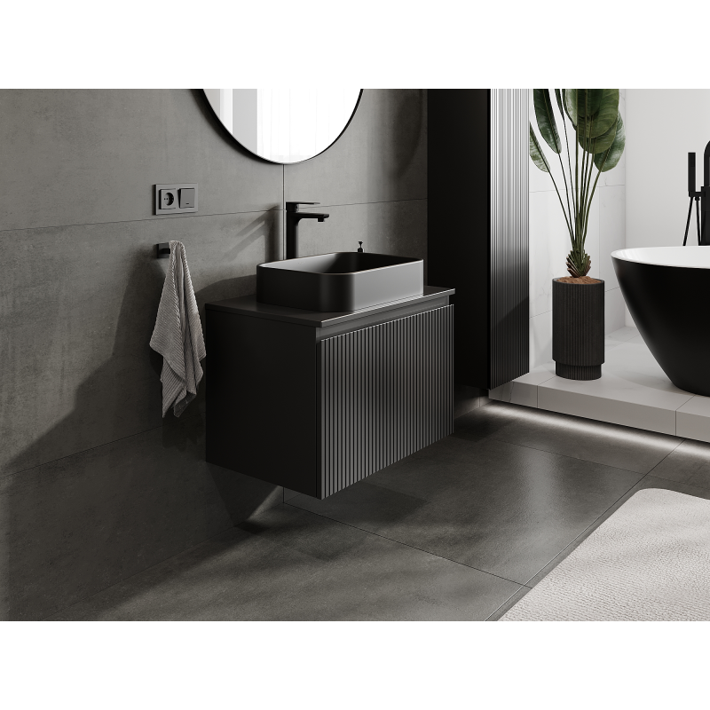 Mexen Rivel meuble de salle de bain sous lavabo 70 cm, 1 tiroir, rainuré, noir mat - 91A20-07047-1-BF71