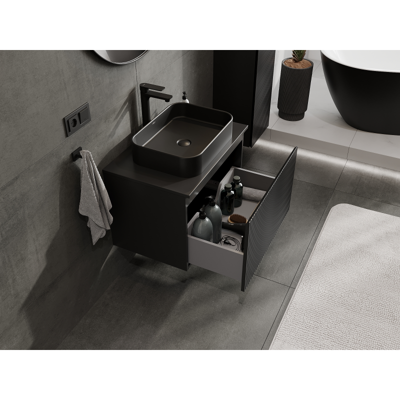 Mexen Rivel meuble de salle de bain sous lavabo 70 cm, 1 tiroir, rainuré, noir mat - 91A20-07047-1-BF71
