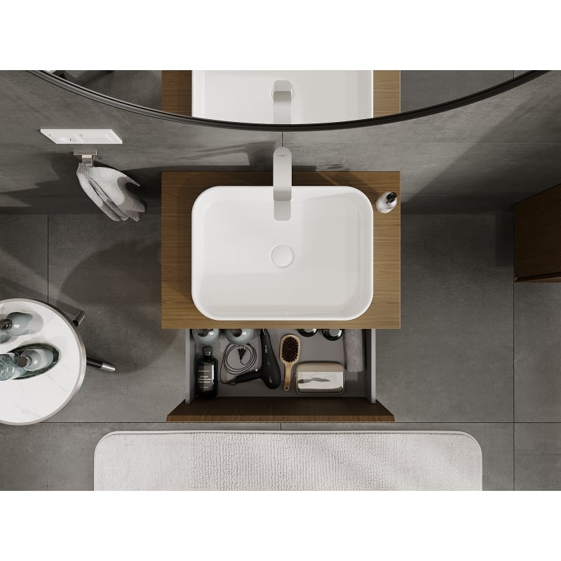 Mexen Rivel meuble de salle de bains sous-vasque 70 cm, 1 tiroir, rainuré, noyer - 91A20-07047-1-BF86