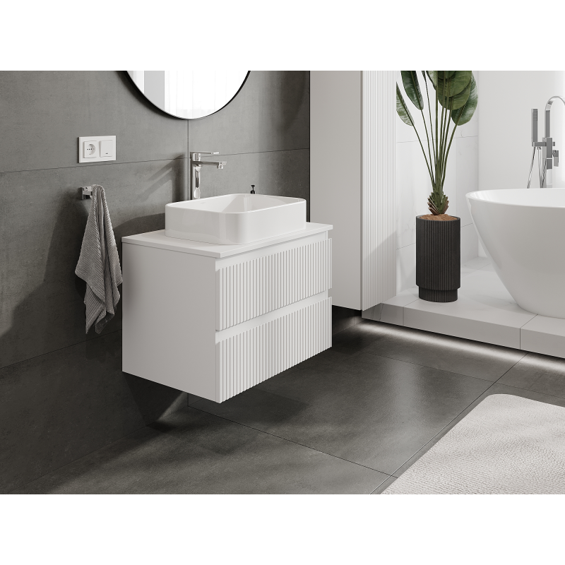 Mexen Rivel meuble de salle de bain sous lavabo 70 cm, 2 tiroirs, rainuré, blanc mat - 91A20-07047-2-BFF01
