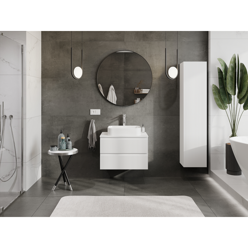Mexen Rivel meuble de salle de bain sous lavabo 70 cm, 2 tiroirs, rainuré, blanc mat - 91A20-07047-2-BFF01