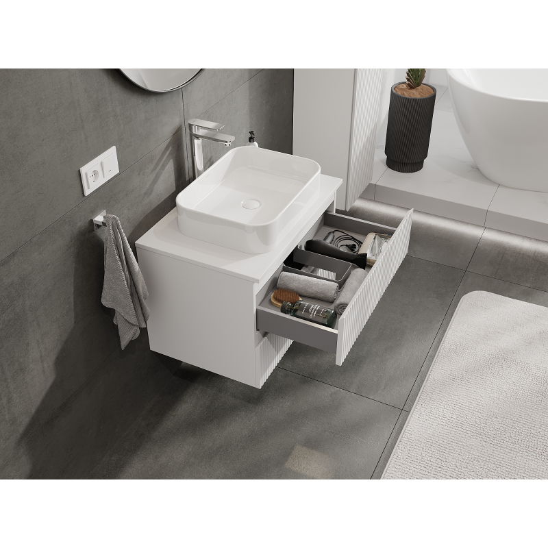 Mexen Rivel meuble de salle de bain sous lavabo 70 cm, 2 tiroirs, rainuré, blanc mat - 91A20-07047-2-BFF01