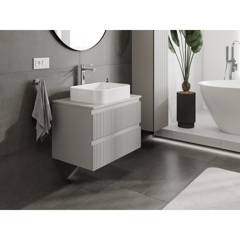 Mexen Rivel meuble de salle de bain sous-lavabo 70 cm, 2 tiroirs, rainuré, gris mat - 91A20-07047-2-BFF62