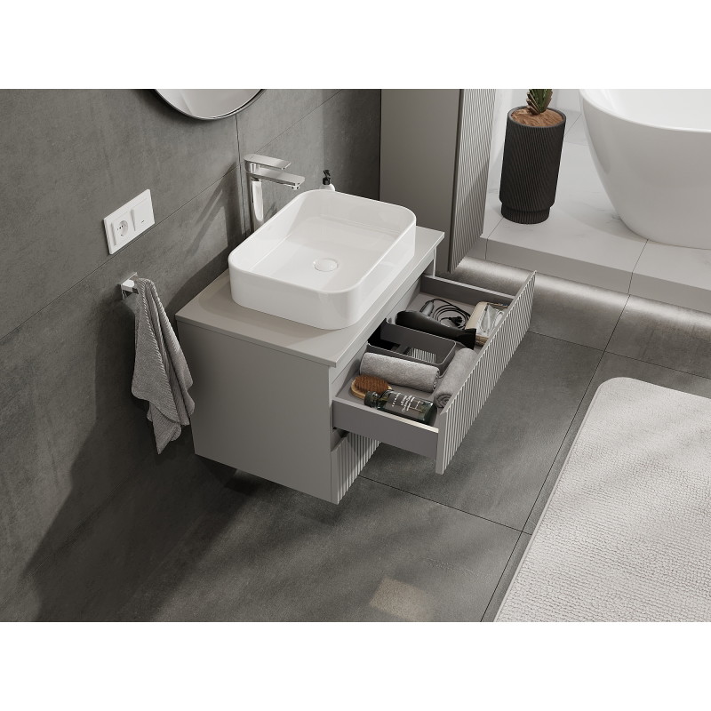 Mexen Rivel meuble de salle de bain sous-lavabo 70 cm, 2 tiroirs, rainuré, gris mat - 91A20-07047-2-BFF62