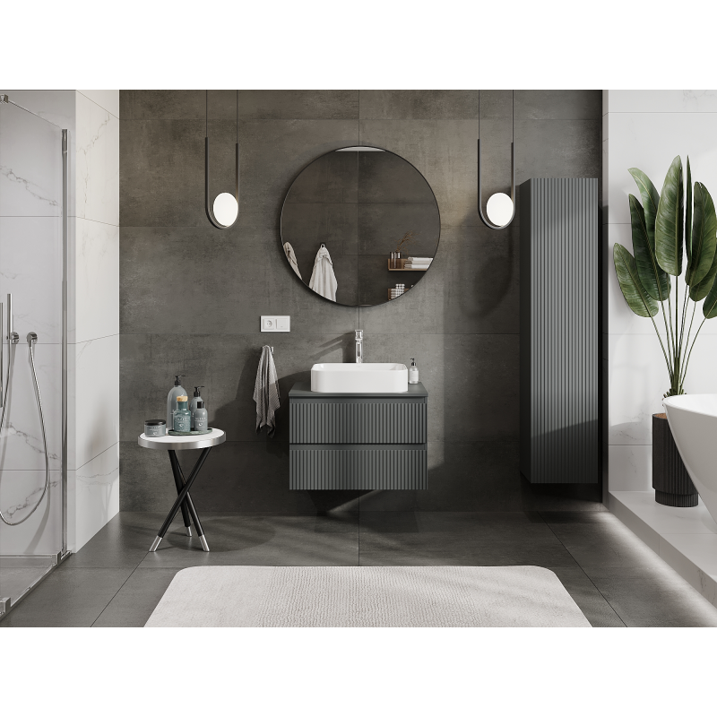 Mexen Rivel armoire de salle de bain sous-lavabo 70 cm, 2 tiroirs, rainurée, graphite mat - 91A20-07047-2-BFF66