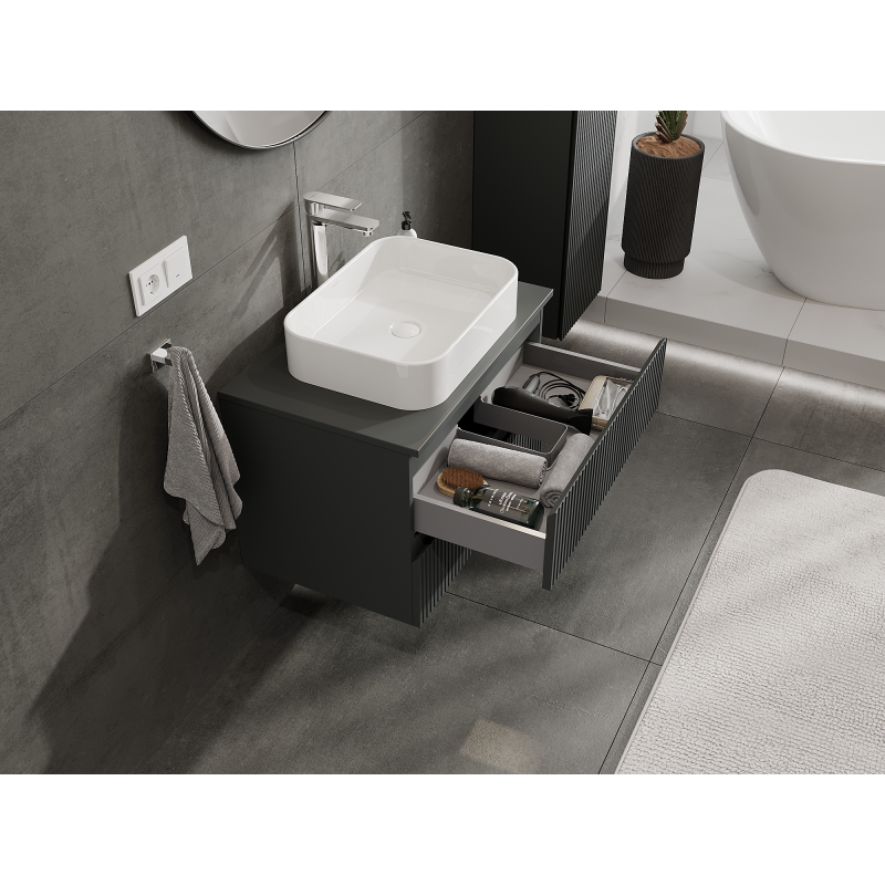 Mexen Rivel armoire de salle de bain sous-lavabo 70 cm, 2 tiroirs, rainurée, graphite mat - 91A20-07047-2-BFF66