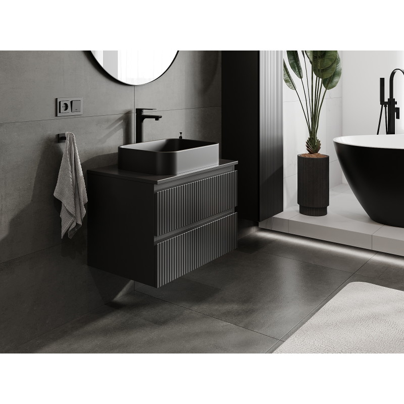 Mexen Rivel meuble de salle de bain sous lavabo 70 cm, 2 tiroirs, rainuré, noir mat - 91A20-07047-2-BFF71