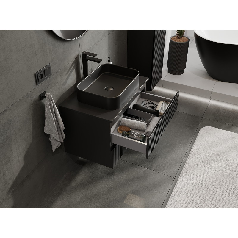 Mexen Rivel meuble de salle de bain sous lavabo 70 cm, 2 tiroirs, rainuré, noir mat - 91A20-07047-2-BFF71