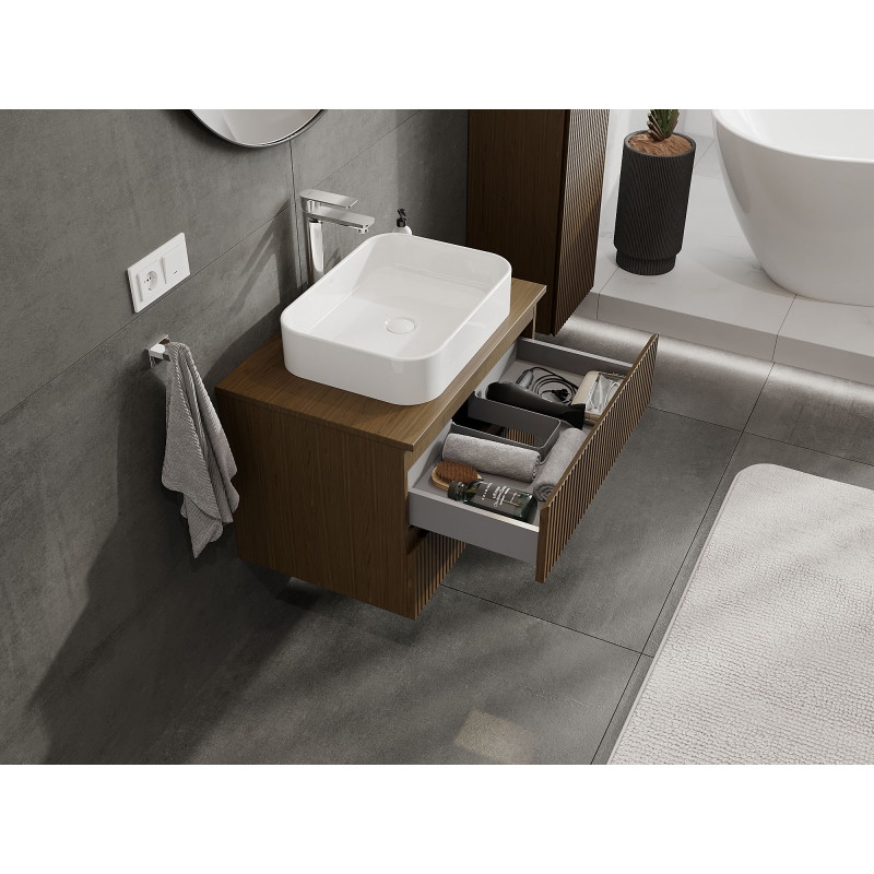 Mexen Rivel meuble de salle de bain sous lavabo 70 cm, 2 tiroirs, nervuré, noyer - 91A20-07047-2-BFF86