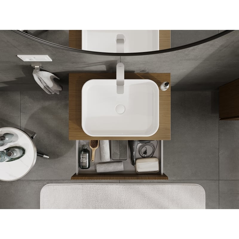 Mexen Rivel meuble de salle de bain sous lavabo 70 cm, 2 tiroirs, nervuré, noyer - 91A20-07047-2-BFF86
