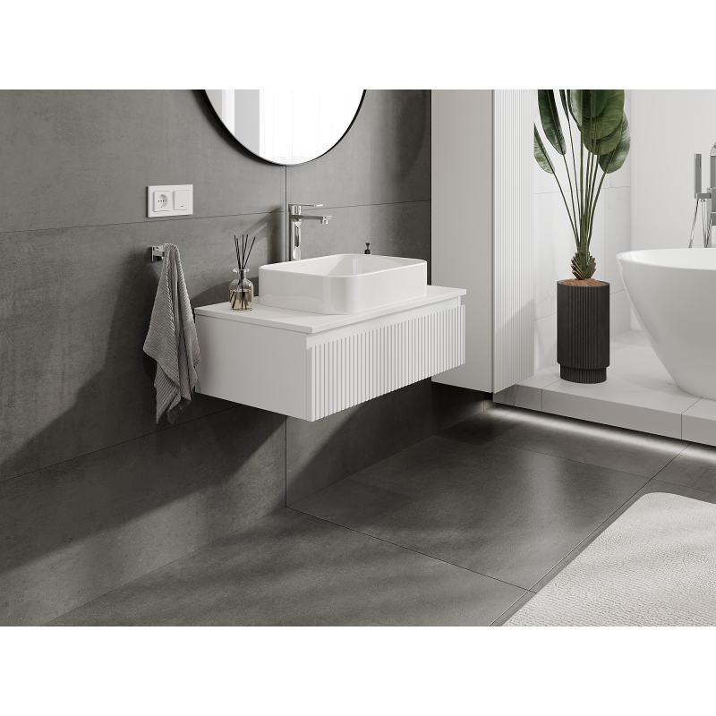 Mexen Rivel meuble de salle de bain sous lavabo 80 cm, 1 tiroir, rainuré, blanc mat - 91A20-08023-1-BF01