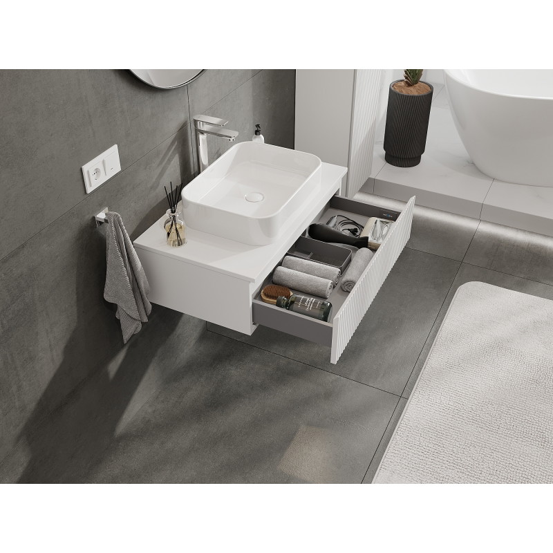 Mexen Rivel meuble de salle de bain sous lavabo 80 cm, 1 tiroir, rainuré, blanc mat - 91A20-08023-1-BF01