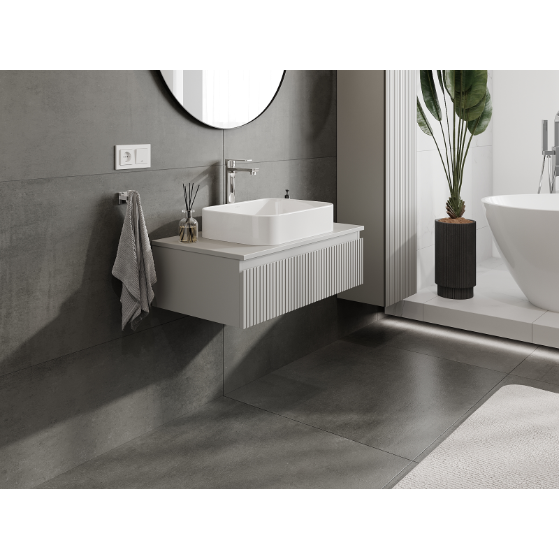 Mexen Rivel meuble de salle de bain sous-vasque 80 cm, 1 tiroir, rainuré, gris mat - 91A20-08023-1-BF62