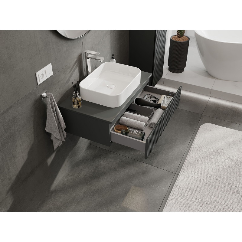 Mexen Rivel meuble de salle de bains sous-lavabo 80 cm, 1 tiroir, rainuré, graphite mat - 91A20-08023-1-BF66
