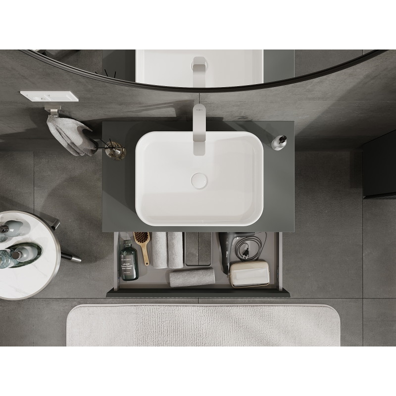 Mexen Rivel meuble de salle de bains sous-lavabo 80 cm, 1 tiroir, rainuré, graphite mat - 91A20-08023-1-BF66
