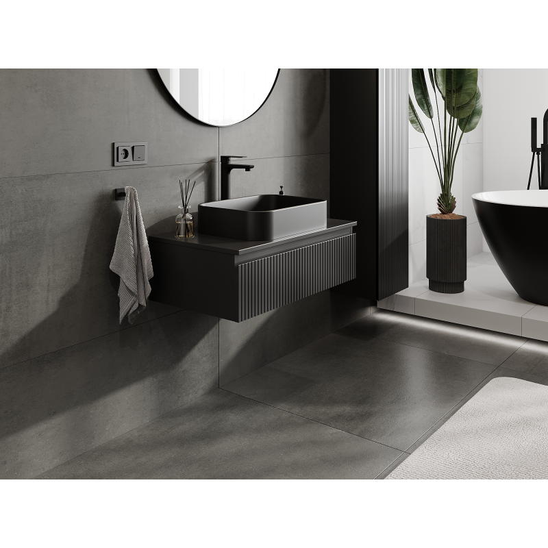 Mexen Rivel meuble sous-vasque de salle de bain 80 cm, 1 tiroir, rainuré, noir mat - 91A20-08023-1-BF71