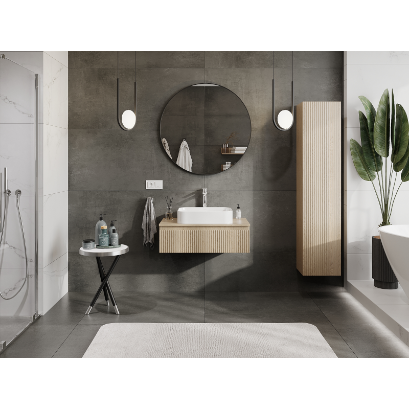 Mexen Rivel meuble de salle de bain sous lavabo 80 cm, 1 tiroir, rainuré, chêne - 91A20-08023-1-BF81