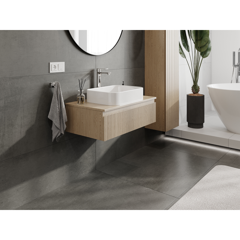 Mexen Rivel meuble de salle de bain sous lavabo 80 cm, 1 tiroir, rainuré, chêne - 91A20-08023-1-BF81