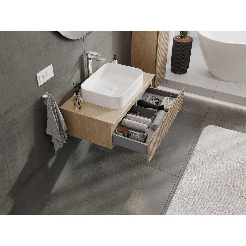 Mexen Rivel meuble de salle de bain sous lavabo 80 cm, 1 tiroir, rainuré, chêne - 91A20-08023-1-BF81