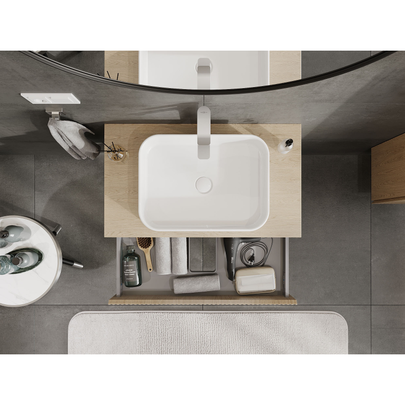 Mexen Rivel meuble de salle de bain sous lavabo 80 cm, 1 tiroir, rainuré, chêne - 91A20-08023-1-BF81