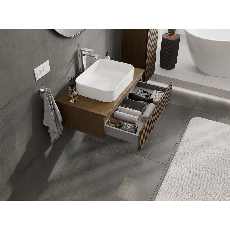 Mexen Rivel meuble de salle de bain sous-lavabo 80 cm, 1 tiroir, rainuré, noyer - 91A20-08023-1-BF86