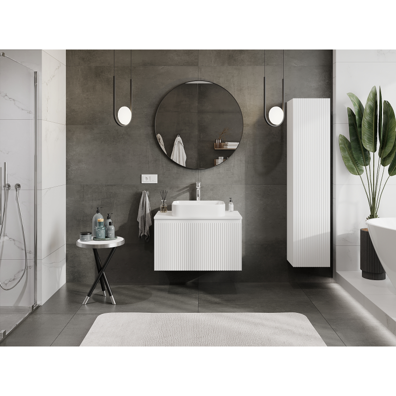 Mexen Rivel meuble de salle de bain sous-lavabo 80 cm, 1 tiroir, rainuré, blanc mat - 91A20-08047-1-BF01