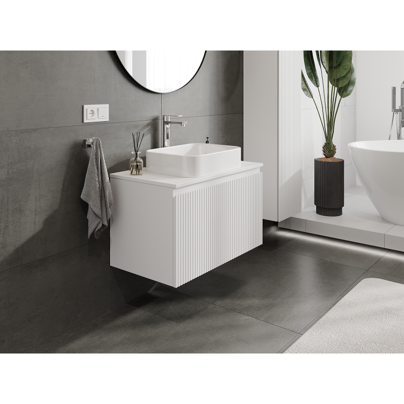 Mexen Rivel meuble de salle de bain sous-lavabo 80 cm, 1 tiroir, rainuré, blanc mat - 91A20-08047-1-BF01