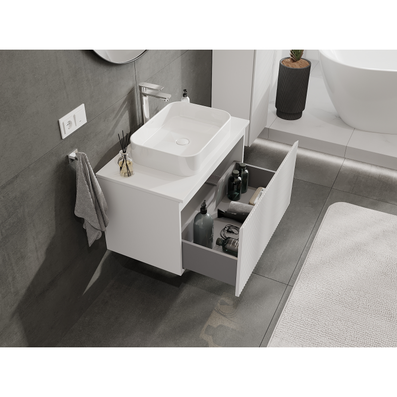 Mexen Rivel meuble de salle de bain sous-lavabo 80 cm, 1 tiroir, rainuré, blanc mat - 91A20-08047-1-BF01