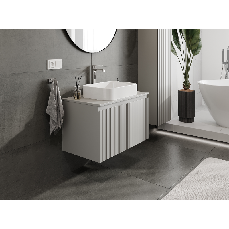 Mexen Rivel meuble de salle de bain sous-vasque 80 cm, 1 tiroir, rainuré, gris mat - 91A20-08047-1-BF62