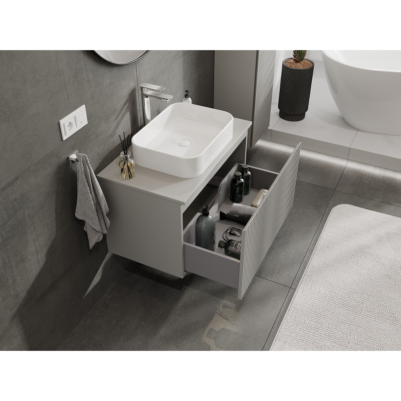 Mexen Rivel meuble de salle de bain sous-vasque 80 cm, 1 tiroir, rainuré, gris mat - 91A20-08047-1-BF62